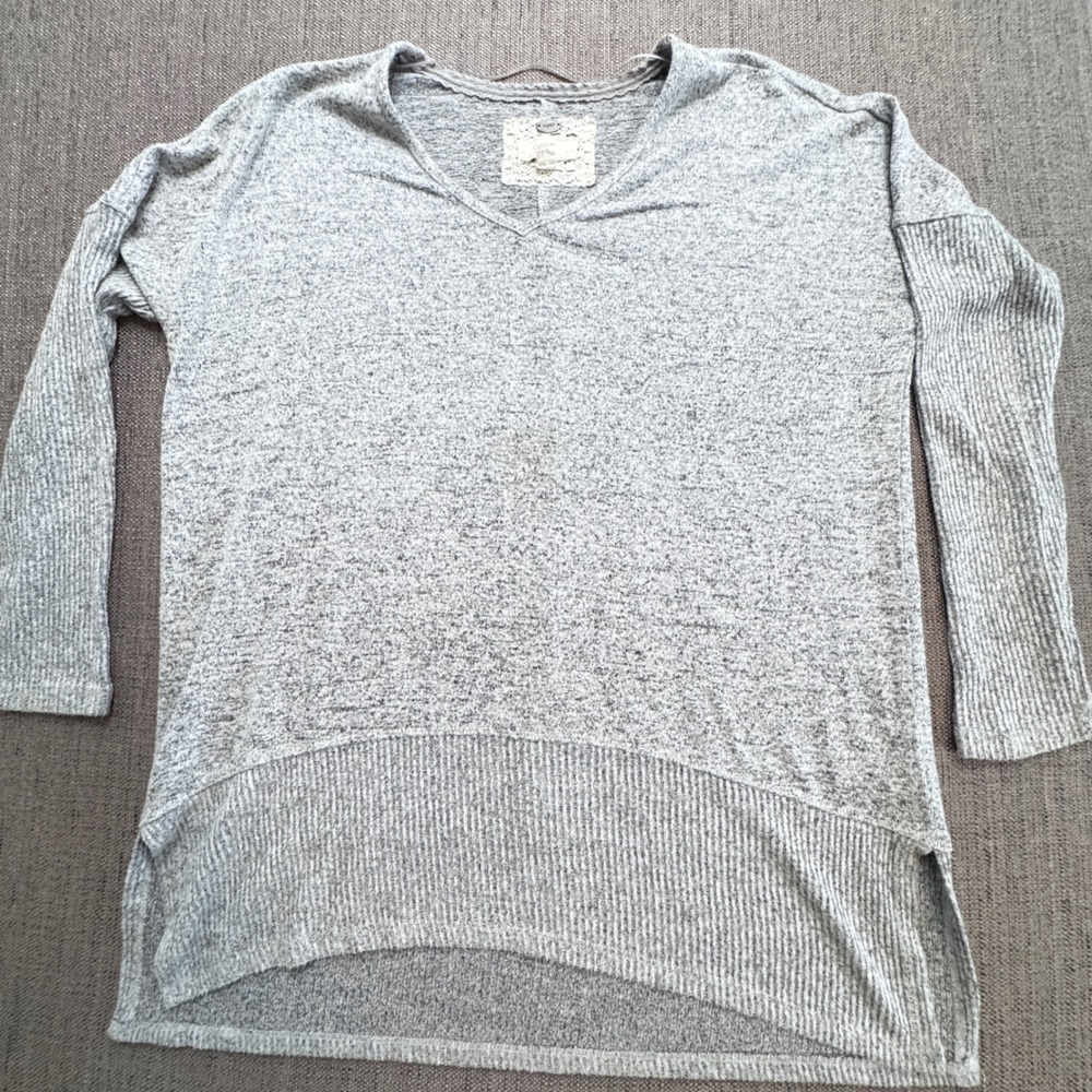 Cupio Blush Women Gray Heathered V-Neck Ribbed High-Low Tunic Top Small